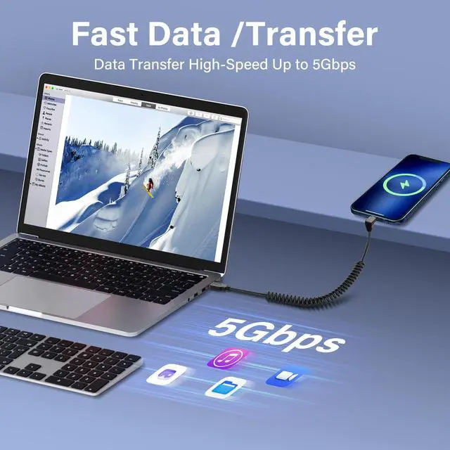 Alt view image 3 of 7 - BUCIER USB Type C Coiled Cable 5Gbps Retractable 90 Degree USB3.0 to USB C Charging Cable and Data Transfer for Phone, Tablet, Other USB C Devices (M to D)