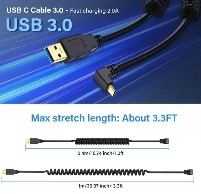 Alt view image 6 of 7 - BUCIER USB Type C Coiled Cable 5Gbps Retractable 90 Degree USB3.0 to USB C Charging Cable and Data Transfer for Phone, Tablet, Other USB C Devices (M to D)