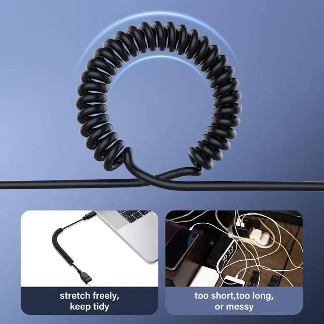 Alt view image 2 of 6 - BUCIER USB Type C Coiled Cable 5Gbps Retractable 90 Degree USB3.0 Female to USB C Male Charging Cable and Data Transfer for Phone, Tablet, Other USB C Devices (F/L)