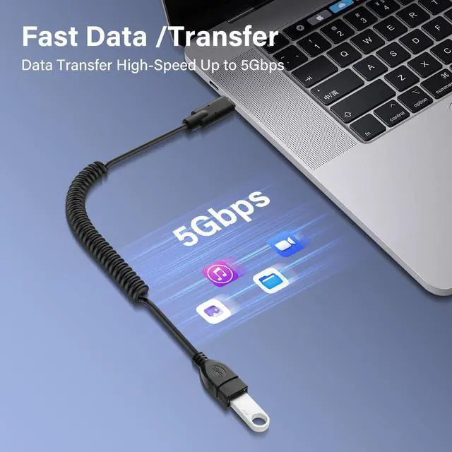 Alt view image 3 of 6 - BUCIER USB Type C Coiled Cable 5Gbps Retractable 90 Degree USB3.0 Female to USB C Male Charging Cable and Data Transfer for Phone, Tablet, Other USB C Devices (F/L)