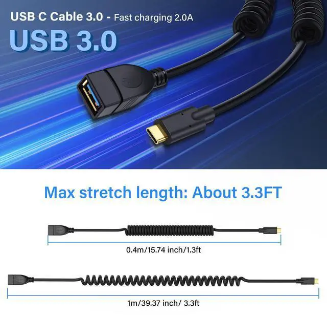 Alt view image 5 of 6 - BUCIER USB Type C Coiled Cable 5Gbps Retractable 90 Degree USB3.0 Female to USB C Male Charging Cable and Data Transfer for Phone, Tablet, Other USB C Devices (F/L)