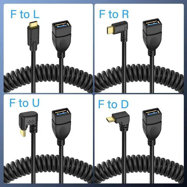 Alt view image 5 of 6 - BUCIER USB Type C Coiled Cable 5Gbps Retractable 90 Degree USB3.0 Female to USB C Male Charging Cable and Data Transfer for Phone, Tablet, Other USB C Devices (F/D)
