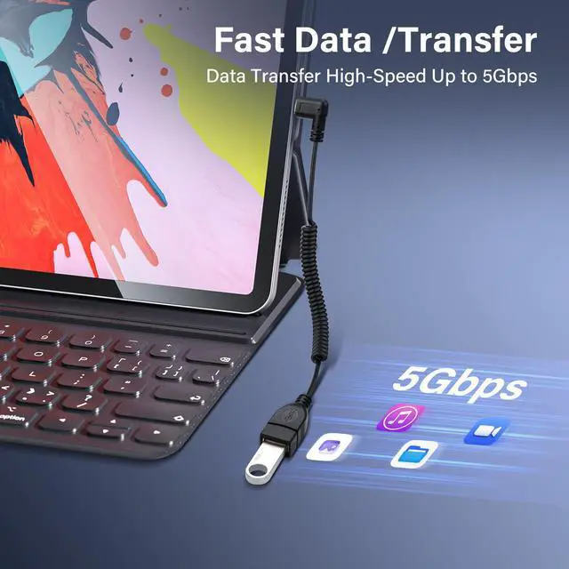 Alt view image 2 of 6 - BUCIER USB Type C Coiled Cable 5Gbps Retractable 90 Degree USB3.0 Female to USB C Male Charging Cable and Data Transfer for Phone, Tablet, Other USB C Devices (F/R)