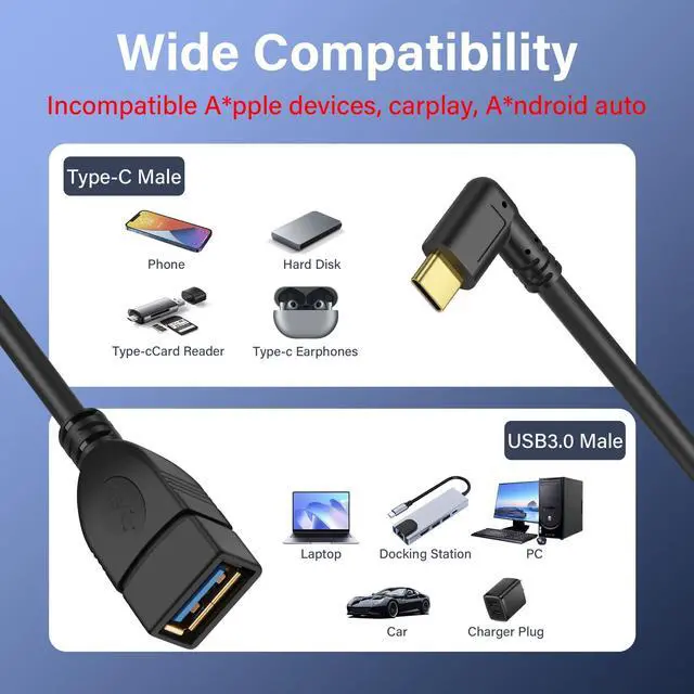 Alt view image 4 of 6 - BUCIER USB Type C Coiled Cable 5Gbps Retractable 90 Degree USB3.0 Female to USB C Male Charging Cable and Data Transfer for Phone, Tablet, Other USB C Devices (F/R)