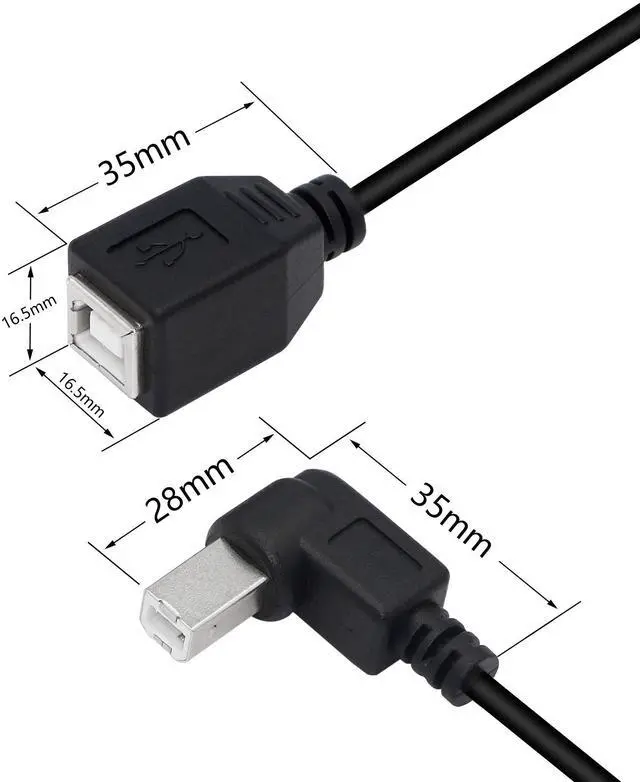 Alt view image 2 of 7 - BUCIER USB 2.0 Type-B Printer Cable, 2-Pack USB B Female to Left Angle & Right Angle B Male Printer Extension Cable, for Scanner, Mobile HDD and More (L-R)