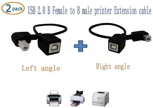 Alt view image 6 of 7 - BUCIER USB 2.0 Type-B Printer Cable, 2-Pack USB B Female to Left Angle & Right Angle B Male Printer Extension Cable, for Scanner, Mobile HDD and More (L-R)