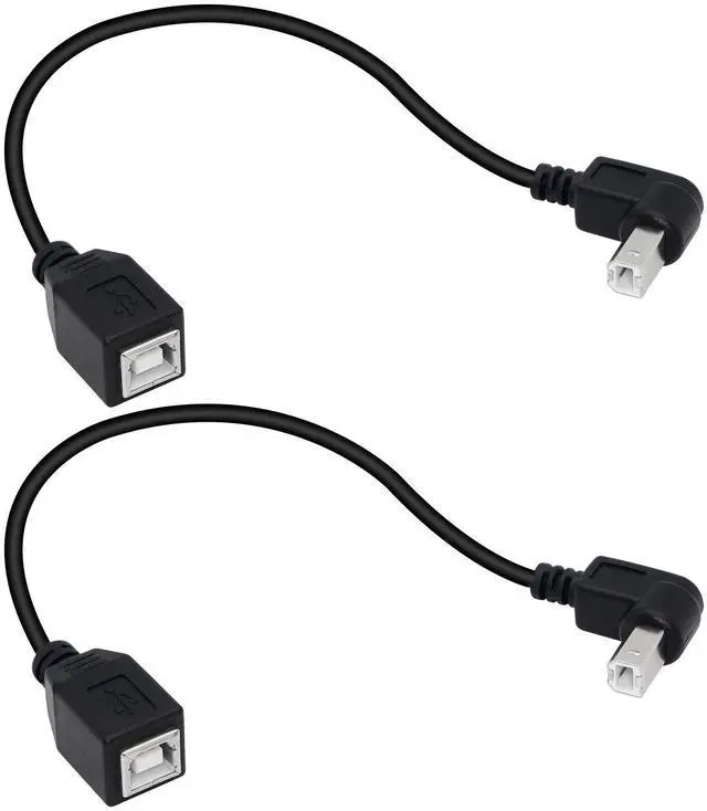 Main image of BUCIER USB 2.0 Type-B Printer Cable, 2-Pack USB B Female to Type B Male (90 Degree Down) Printer Short Extension Cable for Scanner, Mobile HDD and More (Down 2)
