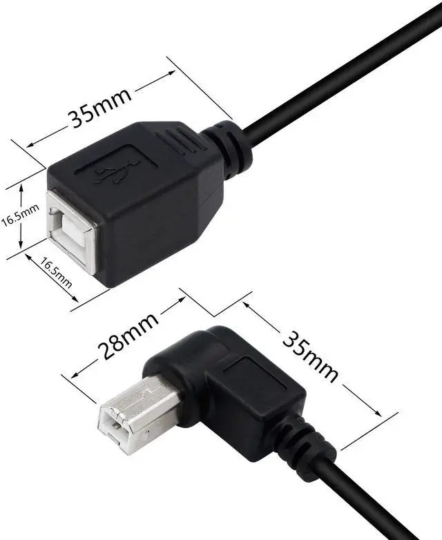 Alt view image 2 of 7 - BUCIER 2-Pack USB 2.0 Type-B Printer Cable, 25cm, Black, Female-to-Male, PVC, 28AWG, Supports Printer, Scanner, Mobile HDD (Right 2)