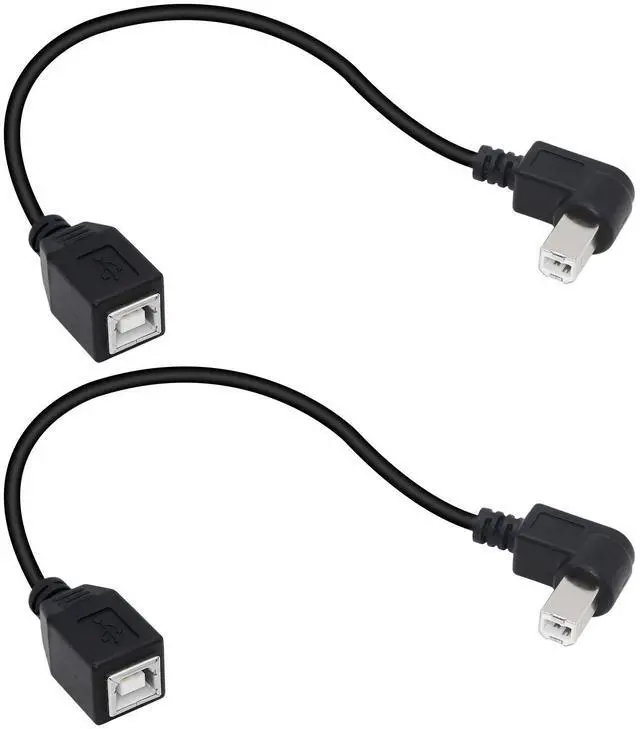 Main image of BUCIER 2-Pack USB 2.0 Type-B Printer Cable, 25cm, Black, Female-to-Male, PVC, 28AWG, Supports Printer, Scanner, Mobile HDD (Right 2)