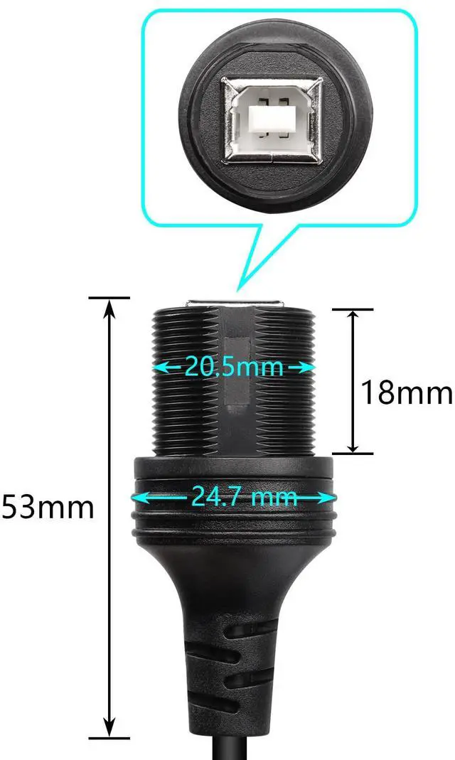 Alt view image 3 of 7 - BUCIER USB 2.0 Type-B 90 Degree Printer Cable,Waterproof Type B Flush Mount Car Mount Extension Printer Cable,for Car Truck Boat Motorcycle Dashboard,Sync Printing and Data Transferring (Down 0.3M)