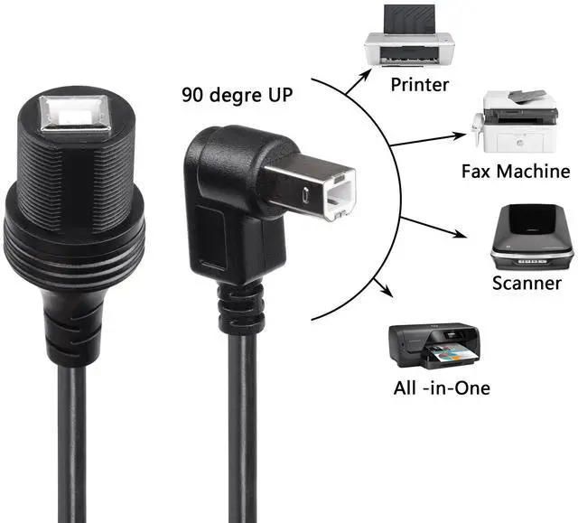 Alt view image 6 of 7 - BUCIER USB 2.0 Type-B 90 Degree Printer Cable,Waterproof Type B Flush Mount Car Mount Extension Printer Cable,for Car Truck Boat Motorcycle Dashboard,Sync Printing and Data Transferring (Down 0.3M)