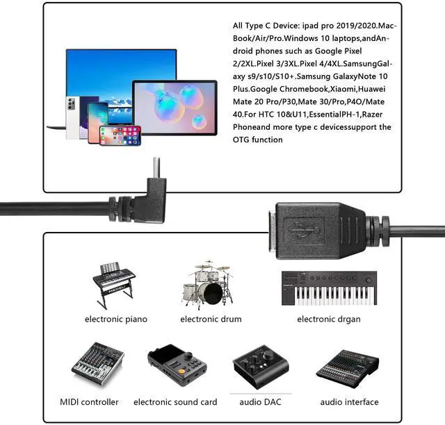 Alt view image 6 of 7 - BUCIER USB C Printer Cable, USB C to USB B Printer Cable, USB B 2.0 Female to USB C Male 90 Degree Printer Cable for Printers,Scanner,MIDI Controller DJ Controller(- 0.3M)