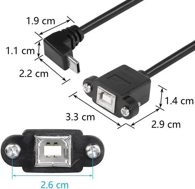 Alt view image 3 of 7 - BUCIER USB C Printer Cable, USB C to USB B Printer Cable, USB B 2.0 Female to USB C Male Printer Cable with Panel Mount Screw Holes for Printers, MIDI Controller DJ Controller(Panel Mount - 0.3M)