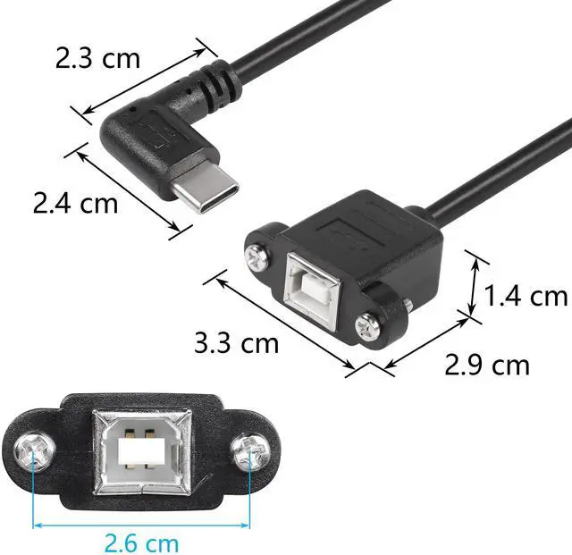 Alt view image 3 of 7 - BUCIER USB C to USB B Printer Cable with Panel Mount Screw Holes, 0.3M, Male-to-Female, 480 Mbps, Compatible with Printer, MIDI & DJ Controller