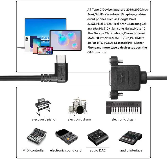 Alt view image 7 of 7 - BUCIER USB C to USB B Printer Cable with Panel Mount Screw Holes, 0.3M, Male-to-Female, 480 Mbps, Compatible with Printer, MIDI & DJ Controller