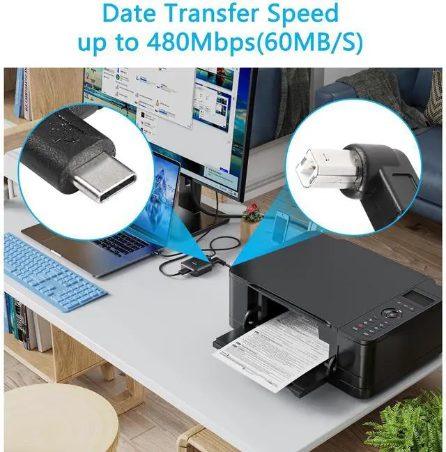 Alt view image 5 of 6 - BUCIER 2 Pack USB C Printer Cable Right Angled USB B to Type C Cord 11.8inch USB B Male to USB C Male for Printer,MIDI Controller,Scanner,Digital Piano MIDI Controller,DJ Controller (Down+Down)