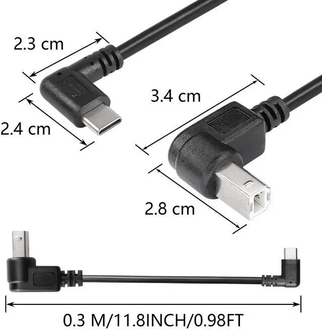 Alt view image 6 of 6 - BUCIER 2 Pack USB C Printer Cable Right Angled USB B to Type C Cord 11.8inch USB B Male to USB C Male for Printer,MIDI Controller,Scanner,Digital Piano MIDI Controller,DJ Controller (Down+Down)
