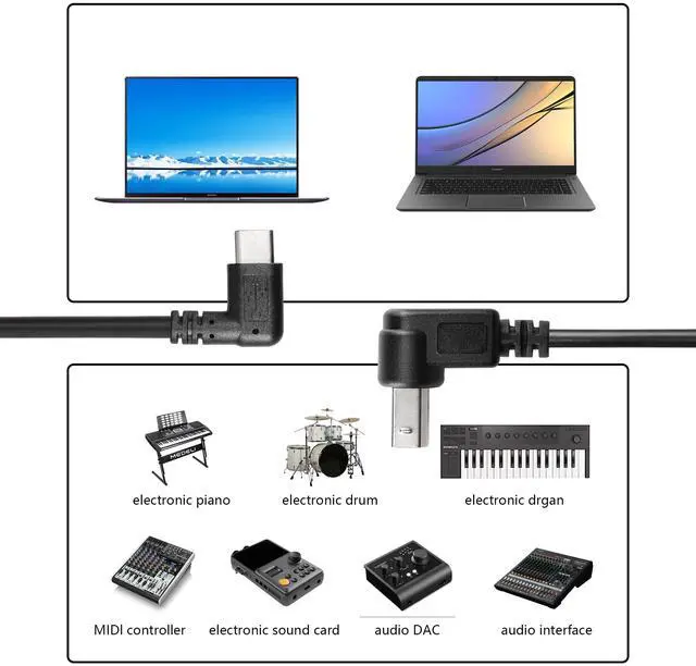 Alt view image 4 of 6 - BUCIER 2 Pack USB C Printer Cable Right Angled USB B to Type C Cord 11.8inch USB B Male to USB C Male for Printer,MIDI Controller,Scanner,Digital Piano MIDI Controller,DJ Controller (Down+Down)