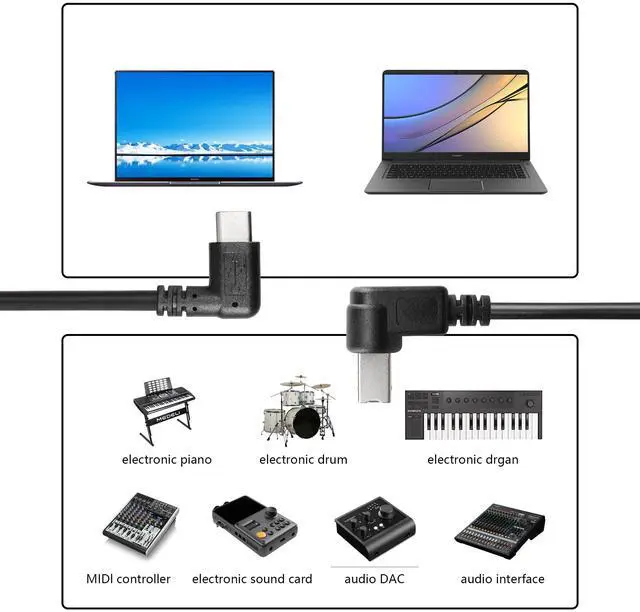 Alt view image 4 of 6 - BUCIER 2 Pack USB C Printer Cable Right Angled USB B to Type C Cord 11.8inch USB B Male to USB C Male for Printer,MIDI Controller,Scanner,Digital Piano MIDI Controller,DJ Controller (Left+Left)