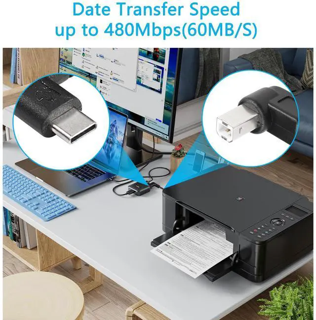 Alt view image 5 of 6 - BUCIER 2 Pack USB C Printer Cable Right Angled USB B to Type C Cord 11.8inch USB B Male to USB C Male for Printer,MIDI Controller,Scanner,Digital Piano MIDI Controller,DJ Controller (Left+Left)