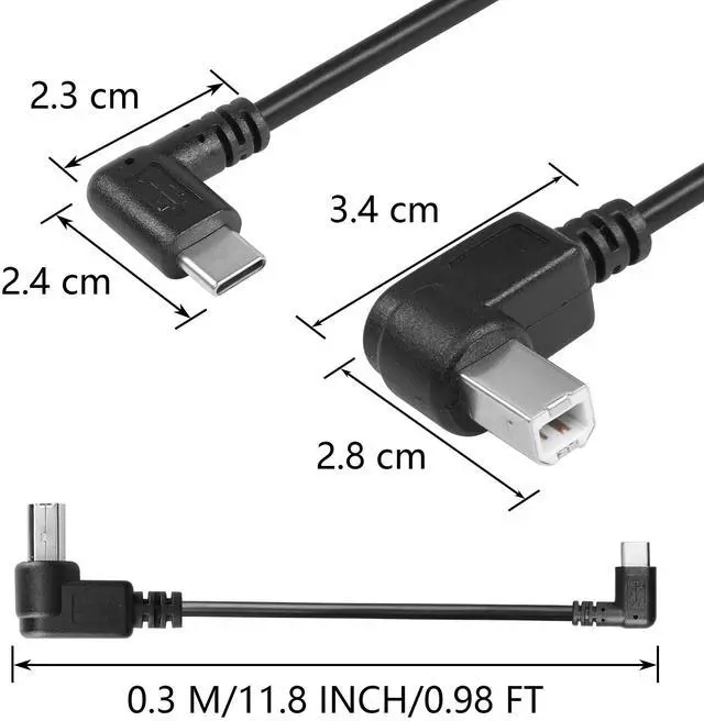 Alt view image 6 of 6 - BUCIER 2 Pack USB C Printer Cable Right Angled USB B to Type C Cord 11.8inch USB B Male to USB C Male for Printer,MIDI Controller,Scanner,Digital Piano MIDI Controller,DJ Controller (Left+Left)