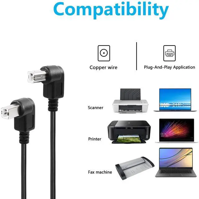 Alt view image 2 of 6 - BUCIER 2 Pack USB C Printer Cable Right Angled USB B to Type C Cord 11.8inch USB B Male to USB C Male for Printer,MIDI Controller,Scanner,Digital Piano MIDI Controller,DJ Controller (Left+Right)