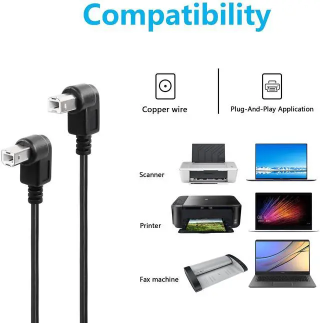 Alt view image 2 of 6 - BUCIER 2 Pack 11.8 inch USB B to Type C Male Printer Cable, Right Angled, for Printer, MIDI Controller, Scanner, Digital Piano, DJ Controller Cable (UP+Down)