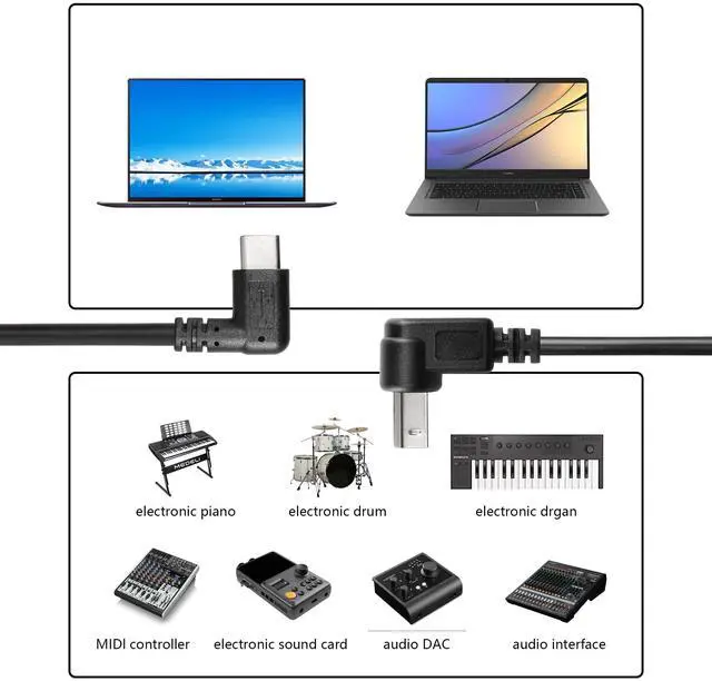 Alt view image 4 of 6 - BUCIER 2 Pack USB C Printer Cable Right Angled USB B to Type C Cord 11.8inch USB B Male to USB C Male for Printer,MIDI Controller,Scanner,Digital Piano MIDI Controller,DJ Controller (UP+UP)