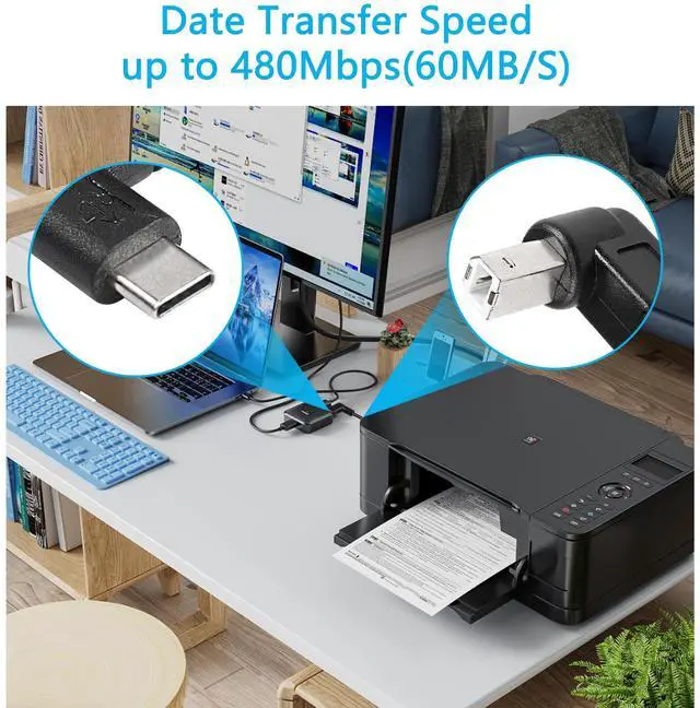 Alt view image 5 of 6 - BUCIER 2 Pack 11.8 inch USB B to Type C Male Printer Cable, Right Angled, for Printer, MIDI Controller, Scanner, Digital Piano, DJ Controller Cable (UP+Down)
