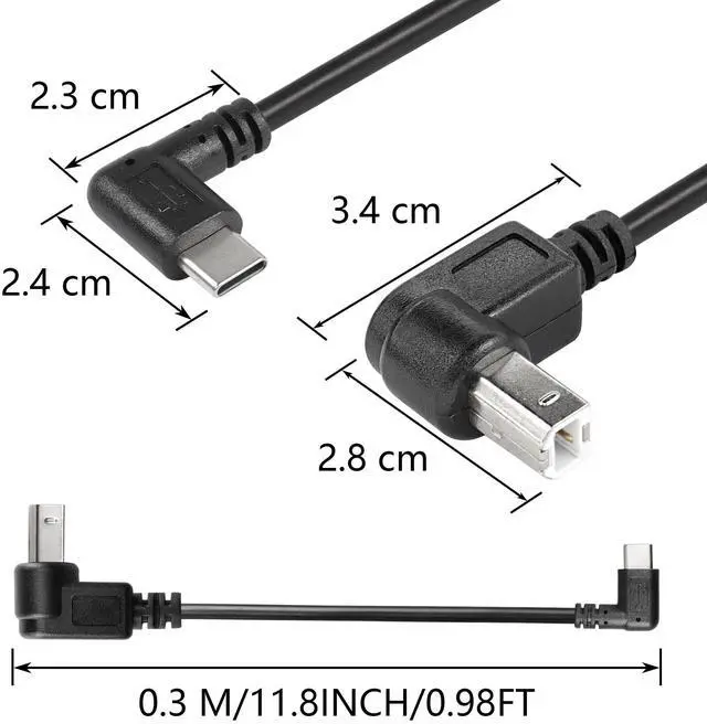 Alt view image 6 of 6 - BUCIER 2 Pack USB C Printer Cable Right Angled USB B to Type C Cord 11.8inch USB B Male to USB C Male for Printer,MIDI Controller,Scanner,Digital Piano MIDI Controller,DJ Controller (UP+UP)