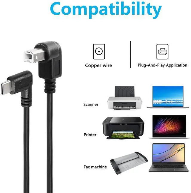 Alt view image 2 of 6 - BUCIER 2 Pack USB C Printer Cable Right Angled USB B to Type C Cord 11.8inch USB B Male to USB C Male for Printer,MIDI Controller,Scanner,Digital Piano MIDI Controller,DJ Controller (UP+UP)