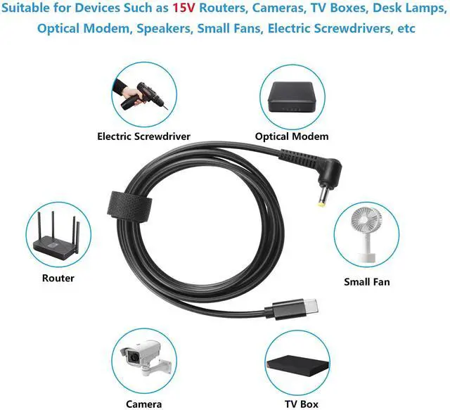 Alt view image 4 of 6 - BUCIER 15V Type C to DC 4.0 x 1.7mm Power Charging Cable, 59inch USB C Male to DC4017 Male Extension Charge Cable for 15V Router, Camera, Desk Lamp, Electric Tool 1.5M (15V)