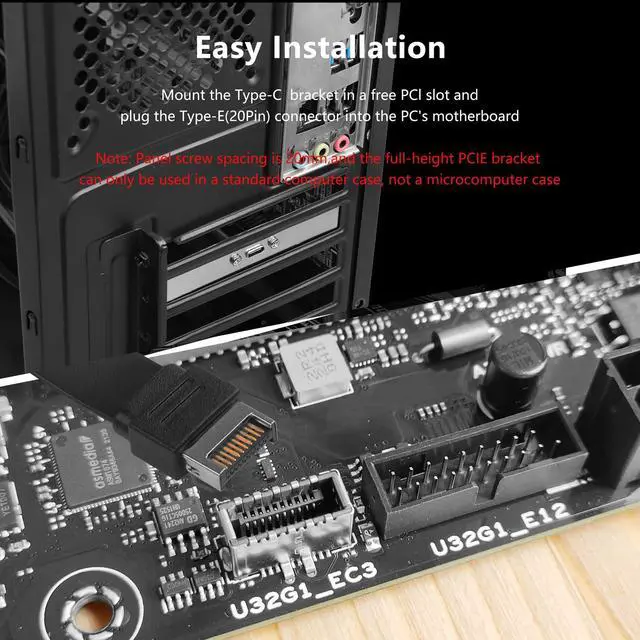 Alt view image 3 of 7 - BUCIER USB 3.1 Front Panel Header Type-C Extension Cable with Panel Mount Screw 10 Gbps Type-E 20Pin Male to USB-C Female Adapter Cable with Full Height Bracket,30cm/11.8inch (1 Port)
