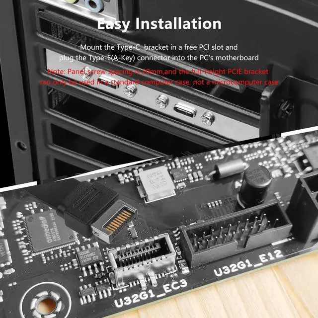 Alt view image 3 of 7 - BUCIER 2 Pack USB 3.1 Front Panel Header Type-C Extension Cables with Panel Mount Screw 10 Gbps Type-E 20Pin Male to USB-C Female Adapter Cables with Full Height Bracket,30cm/11.8inch (2 Port)