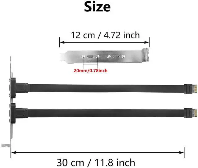 Alt view image 7 of 7 - BUCIER 2 Pack USB 3.1 Front Panel Header Type-C Extension Cables with Panel Mount Screw 10 Gbps Type-E 20Pin Male to USB-C Female Adapter Cables with Full Height Bracket,30cm/11.8inch (2 Port)