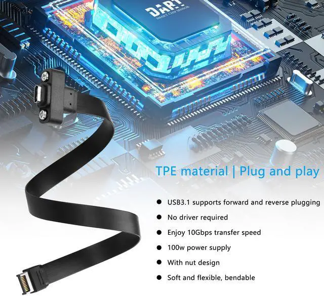 Alt view image 6 of 7 - BUCIER USB 3.1 Front Panel Header Type-C Extension Cable Type-E 20Pin Male to USB-C Female Cable with Panel Mount Screw 10 Gbps 30cm/11.8inch