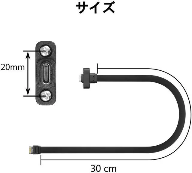 Alt view image 5 of 7 - BUCIER USB 3.1 Front Panel Header Type-C Extension Cable Type-E 20Pin Male to USB-C Female Cable with Panel Mount Screw 10 Gbps 30cm/11.8inch