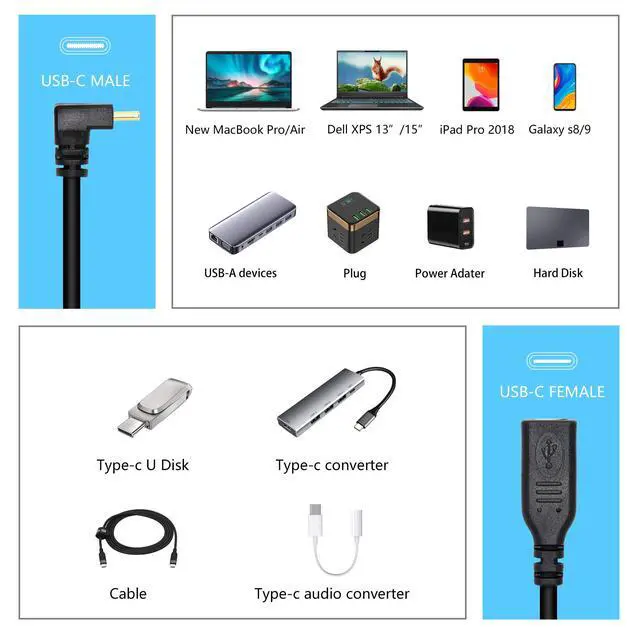 Alt view image 7 of 7 - BUCIER USB C Extension Cable Type C Male to Female Short Cable Right Angle 90 Degree USB 3.1 10Gbps Fast Charging 4K HD Video Audio Data Transfer Cord for Laptop & Tablet & Mobile Phone (-)