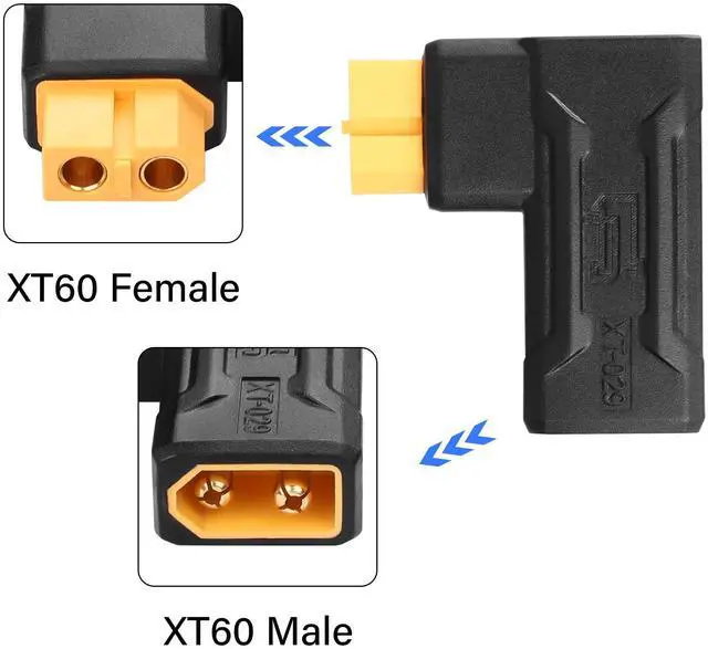 Alt view image 2 of 6 - BUCIER 2 Pack XT60 Male to Female Connector Adapter 90 Degree XT60 Wireless Adapter for RC FPV Toy Car Plane Drone Battery (90 Degree Male to Female)