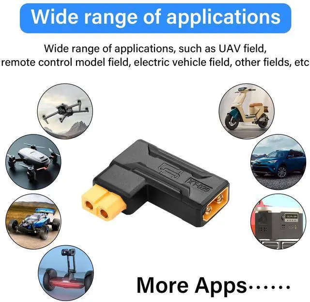 Alt view image 4 of 6 - BUCIER 2 Pack XT60 Male to Female Connector Adapter 90 Degree XT60 Wireless Adapter for RC FPV Toy Car Plane Drone Battery (90 Degree Male to Female)