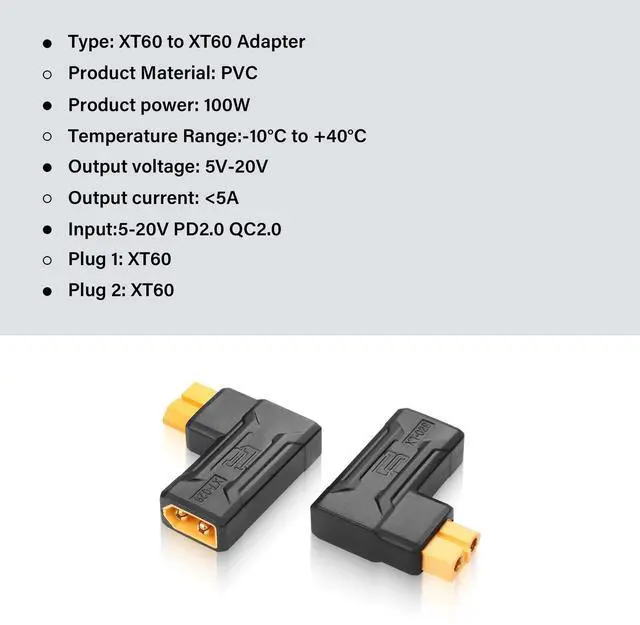 Alt view image 5 of 6 - BUCIER 2 Pack XT60 Male to Female Connector Adapter 90 Degree XT60 Wireless Adapter for RC FPV Toy Car Plane Drone Battery (90 Degree Male to Female)