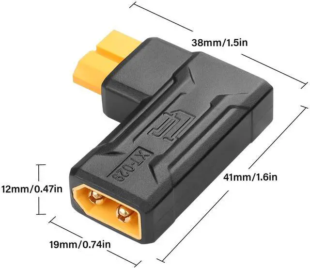 Alt view image 6 of 6 - BUCIER 2 Pack XT60 Male to Female Connector Adapter 90 Degree XT60 Wireless Adapter for RC FPV Toy Car Plane Drone Battery (90 Degree Male to Female)