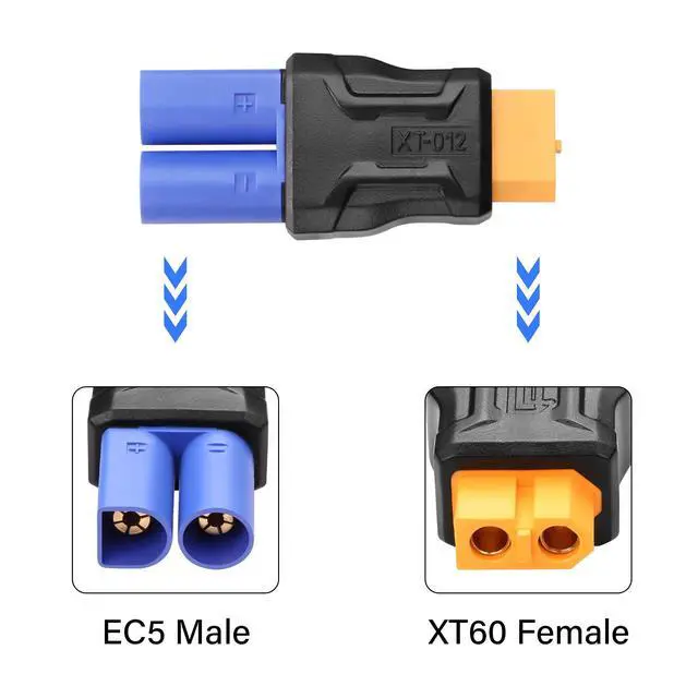 Alt view image 2 of 6 - BUCIER 2 Pack EC5 to XT60 Connector Adapter Wireless for RC FPV Drone Car Lipo Battery Charger ESC (EC5 Male to XT60 Female)