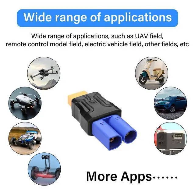 Alt view image 3 of 6 - BUCIER 2 Pack EC5 to XT60 Connector Adapter Wireless for RC FPV Drone Car Lipo Battery Charger ESC (EC5 Male to XT60 Female)