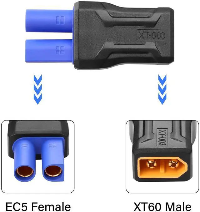 Alt view image 2 of 6 - BUCIER 2 Pack EC5 to XT60 Connector Adapter Wireless for RC FPV Drone Car Lipo Battery Charger ESC (EC5 Female to XT60 Male)
