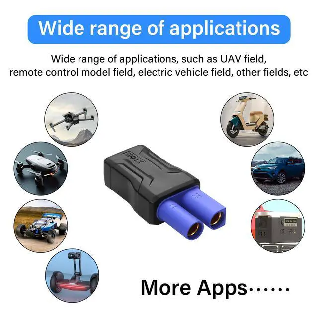 Alt view image 3 of 6 - BUCIER 2 Pack EC5 to XT60 Connector Adapter Wireless for RC FPV Drone Car Lipo Battery Charger ESC (EC5 Female to XT60 Male)