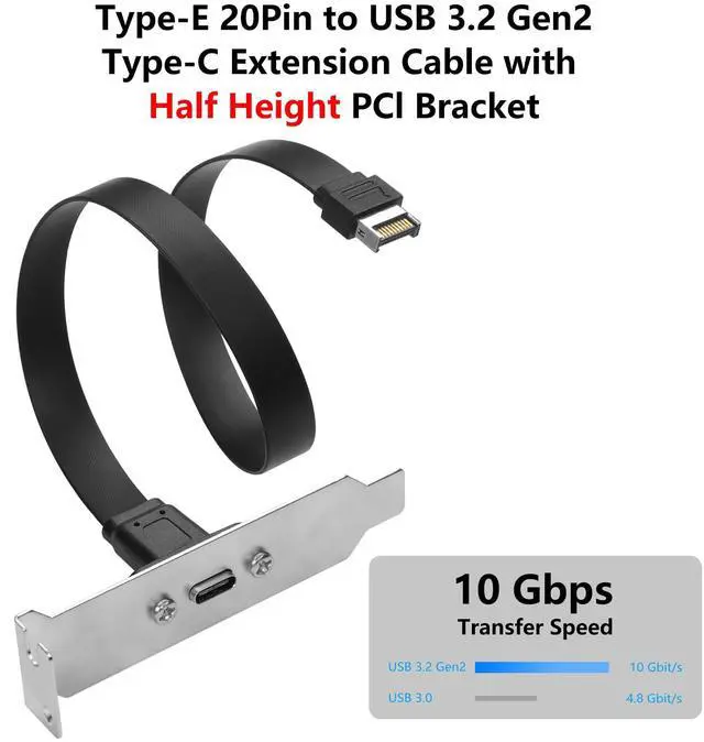 Alt view image 5 of 7 - BUCIER USB 3.1 Front Panel Header Type-C Extension Cable with Panel Mount Screw 10 Gbps Type-E 20Pin Male to USB-C Female Adapter Cable with Half Height Bracket,30cm/11.8inch (Half Height 1 Port)