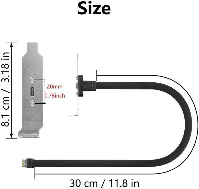 Alt view image 6 of 7 - BUCIER USB 3.1 Front Panel Header Type-C Extension Cable with Panel Mount Screw 10 Gbps Type-E 20Pin Male to USB-C Female Adapter Cable with Half Height Bracket,30cm/11.8inch (Half Height 1 Port)