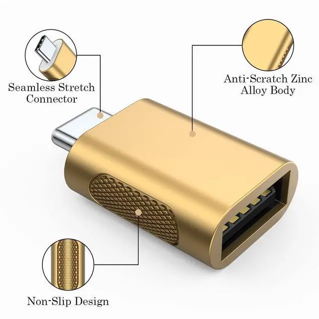 Alt view image 5 of 7 - BUCIER 10Gbps USB C to USB 3.1 Adapter (4 Pack), Thunderbolt 4/3 to USB OTG Converter for iPhone 15, MacBook, iPad, iMac and More Type C Devices - Gold