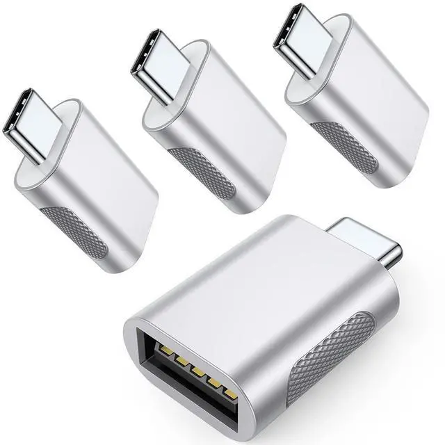 Main image of BUCIER 10Gbps USB C to USB 3.1 Adapter (4 Pack), Thunderbolt 4/3 to USB OTG Converter for iPhone 15, MacBook, iPad, iMac and More Type C Devices - Silver